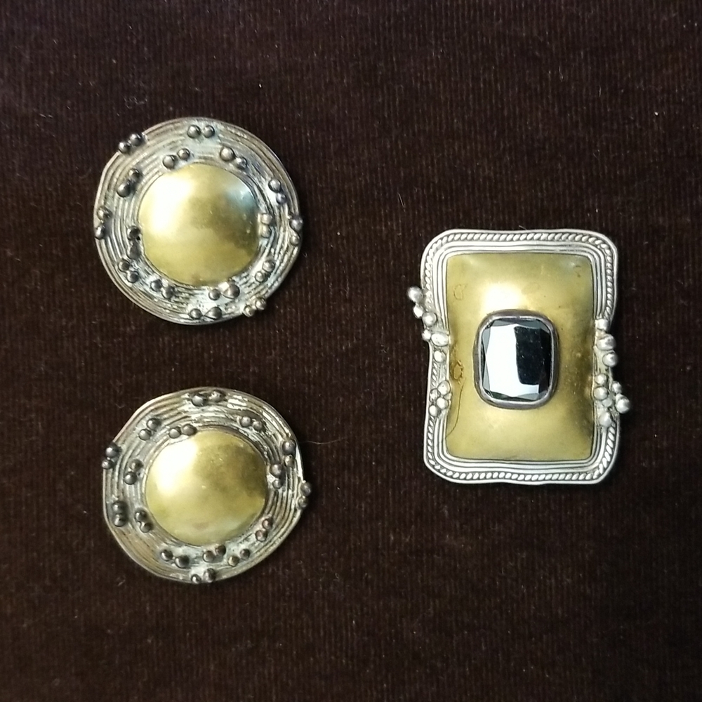 Matching set clip on earrings & pin